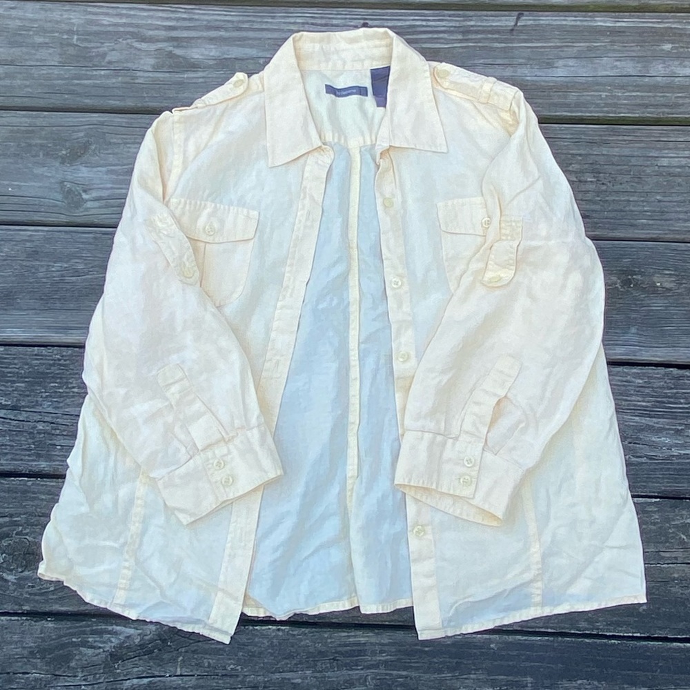 Liz Claiborne 100% Linen blouse yellow 3/4 sleeves convertible to 1/2 sleeves